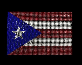 Puerto Rico rhinestones flag, iron  on crystal Puerto Rico Flag decal , rhinestone Puerto Rico flag transfer , bling Iron On Heat Transfer