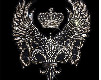 Fleur de Lis strass opstrijkbare transfer, goudzwarte kleur hotfix bling-patch (12 x 10,5)