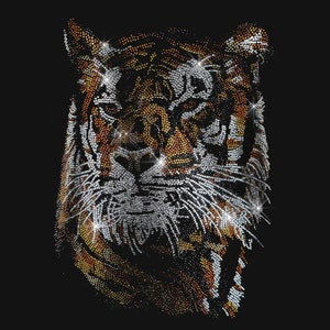 Big tiger iron on transfer design , heat transfer tiger design , bling iron on transfer decal , hot fix rhinestone tiger patch 12” x 10.5”