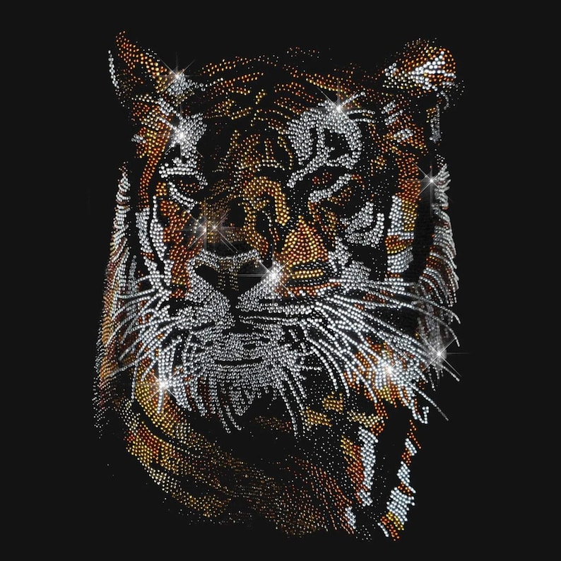Tiger Rhinestone Rhinestone Tiger Iron-on Transfer: Bling Heat Transfer Decal (12” X 10. ...