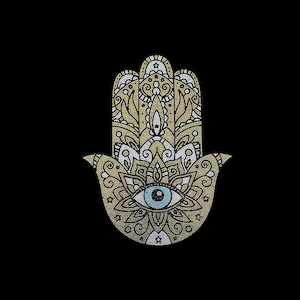 Stryk-på-lapp med strass, Hamsa-applikation, onda ögat (30x30 cm) med hotfix-kristaller