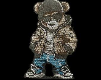 Teddy Bear Rhinestone Iron On Transfers, street wear designs  Applique (11x7 inches)