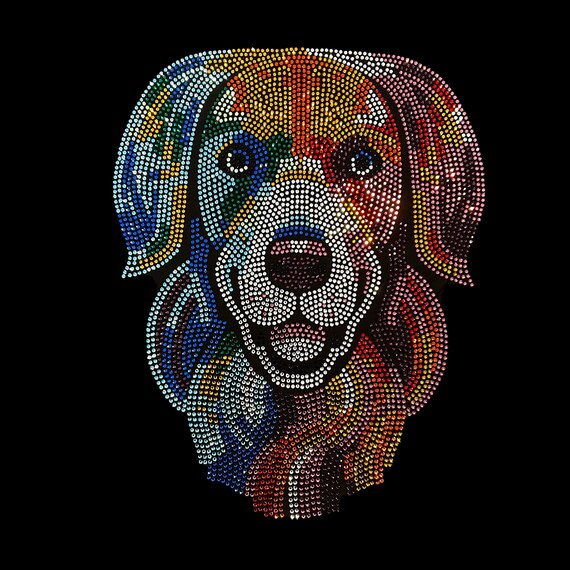 Cute Dog Rhinestone Transfer Iron on Cute Dog Patch Heat Transfer Dog Applique Colorful Dog Transfer Bling Dog Transfer Bling On Etsy UK