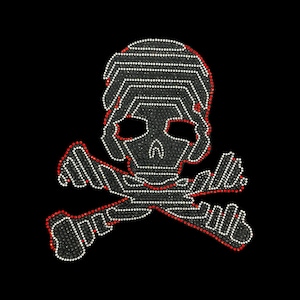 Red black skull design, rhinestones skull heat transfer, skull cross bones ,skeleton design for shirts ,heat transfer skull 10” x 9”
