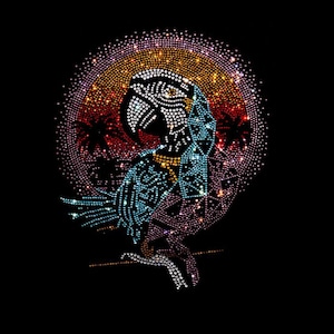 Parrot Iron on Rhinestone Transfers, bling bling   parrot motif , rhinestone crystal design , hot fix animal motif  14.5 x 11