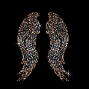 Strass opstrijkbare, oranje engelenvleugels, hot fix opstrijkbare, ontwerpen voor shirts, aangepaste kleding stickers, bling bling patches 13 x 9