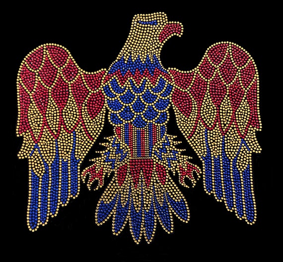 Elvis Eagle rhinestone iron on transfer design, Bling Eagles hot fix patch heat transfer 11.5 x 11