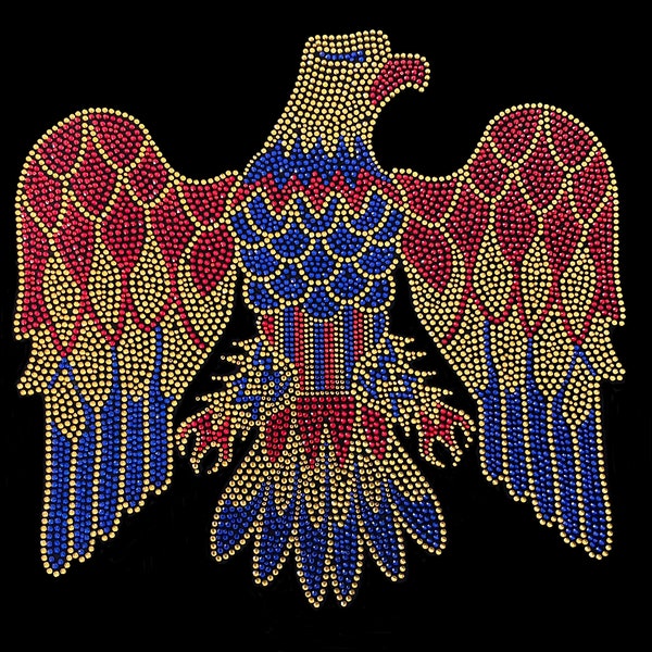 Prachtige Eagle Elvis Iron-On Patch voor Rock 'n Roll Fans, Rhinestone Heat Transfer Design 11,5 x 11 - Elvis glamours patch