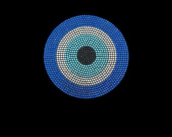 Blauer Strass Evil Eye Aufnäher: Kristall Applikation (4 “x 4“)