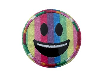 Rainbow Smiley Face Iron On Patch: Embroidered Applique