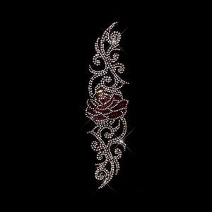 Red Rose Rhinestone Iron-On Transfer: Bling Shirt Decal (H 2.5” X W 10″)