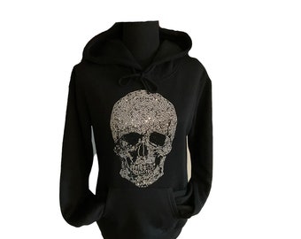 Sweat a capuche imprime tete de mort en strass pull design tete de mort en cristal sweat a capuche noir squelette applique tete de mort en strass Etsy France