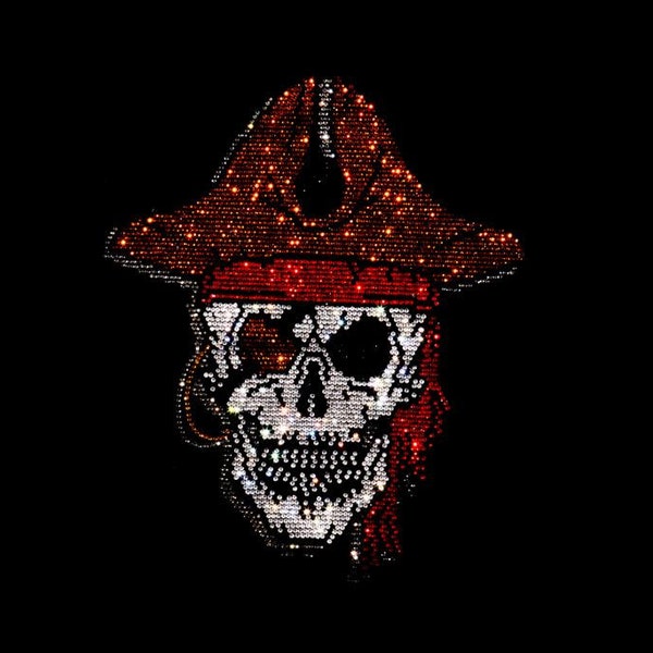 Pirate skull iron on ,hot fix  rhinestone heat transfer ,pirate skull design , heat transfer designs for clothes , rhinestone bedazzle