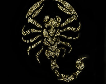 Gold scorpion patch ,rhinestone scorpion design ,gold rhinestone transfer ,iron on scorpion decal ,hot fix scorpion applique ,heat transfer