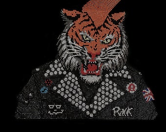 Rhinestone tiger design , heat transfer tiger patch , tiger motif applique , hot iron on transfer tiger , bling bling tiger