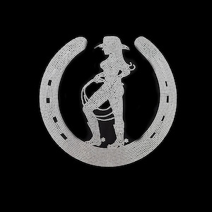 Strass cowgirl-hoefijzerpatch: bling-appliqué (9 x 9 inch)