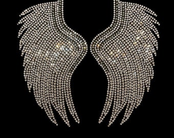 Angel wing iron on transfer , heat transfer angel wing , bling bling angel wings , hot fix rhinestone angel wings 11” x 12”