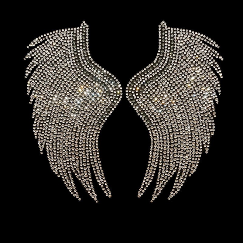 Rhinestone Angel Wing Iron On Patch: Cowgirl Jacket Decoration (11” x 12”)