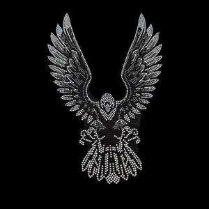 Silver Eagle rhinestone heat transfer design patch , bling eagle crystal motif for clothing rhinestone Eagle motif transfer 10”x10”