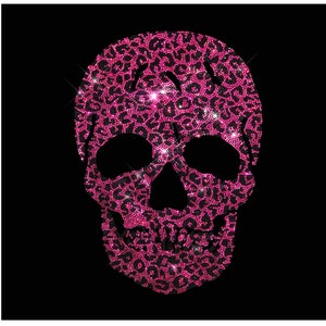 Pink Leopard Print Skull Rhinestone Transfer Design , Iron