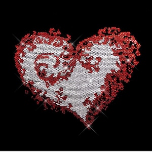 Bling heart transfer , iron on heart transfer patch , t shirt heart appliques , diy rhinestone heart patch , rhinestone iron on patches