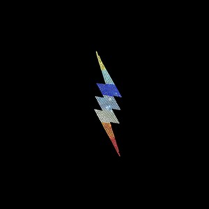 May include: A rainbow-coloured lightning bolt design made of rhinestones. The design is on a black background.