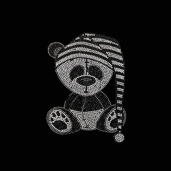 Panda iron on transfer , heat transfer panda design , hot fix rhinestone panda , bling bling panda patch , rhinestone panda applique