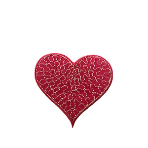 Red heart with gold stitch iron on heat transfer patch design , red heart iron on patch, gift for him and her