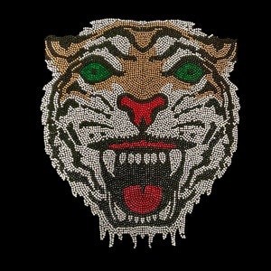 Wild tiger iron on heat transfer rhinestone bling applique patch design , rhinestone tiger transfer patch ,10.5” x 9.5”