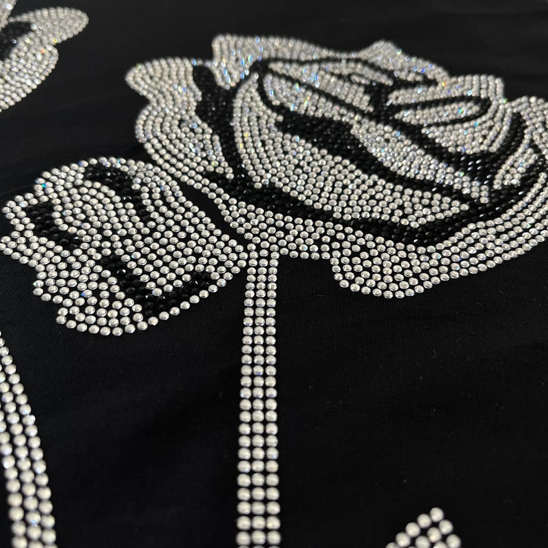 Rinestone Roses Rhinestone Flower Iron on Transfers Crystal Applique Motif (11x10 In ...
