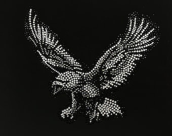 Patch met strass adelaar, hotfix kristal opstrijkontwerp (7,5 x 9)