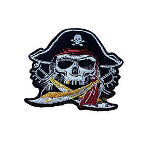 Pirate Skull Sew On Patch: Embroidered Heat Transfer Design