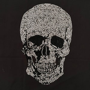Skull rhinestone iron on design for clothes , heat transfer rhinestone ready iron on skull patch , rhinestone skull applique