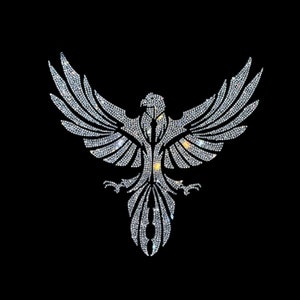 Phoenix eagle design , rhinestone eagle patch , iron on phoenix eagle , heat transfer eagle bird applique , hot fix phoenix patch