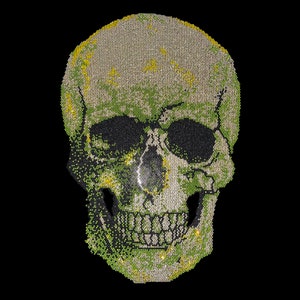 Rhinestone Skull Iron On Transfer: Bling T-Shirt Applique (16 X 9)