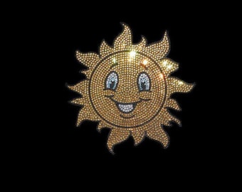 Smiley Sun Rhinestone Iron-On Transfer: Heat Transfer Applique (10" x 12")