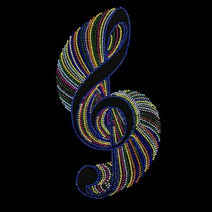 Musical note Iron on heat transfer rhinestone design for shirts, hot fix rhinestone music note patch ,rhinestone iron on applique 10” x 6”
