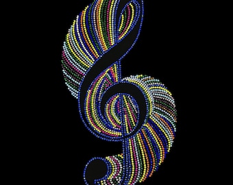 Rhinestone Musical Note Iron On Transfer, DIY Shirt Applique (10” x 6")