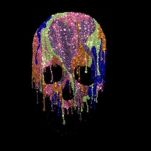 Colorful skull iron on transfer for clothes , heat transfer bling skeleton patch , bling shirt applique , cute skull design , gift for her