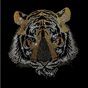 Tiger head heat transfer , iron on tiger patch , rhinestone tiger appliqué, Crystal tiger head patch , bling tiger head motif
