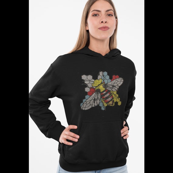 Bienen Kristall Hoodie Strass schwarz Hoodie Bling Bling Sweatshirts Hoodie mit Bienen Design Bienen Applikation Hoodie