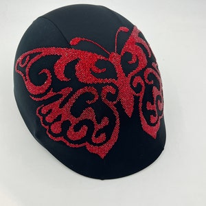 Red butterfly helmet cover , red rhinestone helmet cover , helmet cover for riders, red butterfly design helmet cover