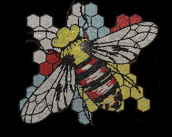 Buzzing Bee Iron-On Patch transfer - DIY Rhinestone Applique and Heat Transfer Decals -Honey Bee Iron-On Patches - DIY Hot Fix Rhinestones