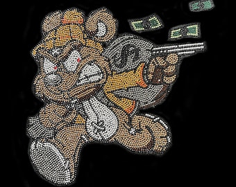 Teddy Bear Rhinestone Iron On Transfers Bling Applique for clothes , heat press designs