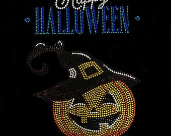 Halloween Kürbis Strass Bügelbild, Hot-Fix Kristalle, Halloween Applikation, Applikation zum Aufbügeln