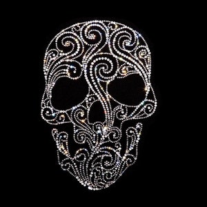 Iron on heat transfer sparkle skull , iron on transfer designs diy shirt , iron on skull patches , heat transfer skeleton transfer 14 x 10