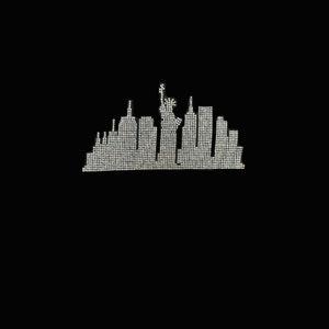 ニューヨークのラインストーンデカールデザインアップリケ、アイロン接着ニューヨーククリスタル、ホットフィックスNYCデザイン、ラインストーン熱転写ニューヨークスカイラインパッチ