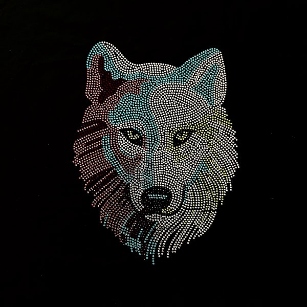 Wolf rhinestones transfer , iron wolf transfer , wolf applique , crystal wild wolf heat transfer , hot fix crystal wolf patch , bling bling