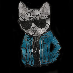 cool cat Iron on rhinestone heat transfer bling crystal patch , bling cat hot fix crystal applique , gemstone iron on cat motif
