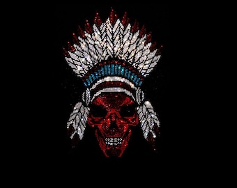 Indian Chief Skull Patch Rhinestone Bling Applique Native American